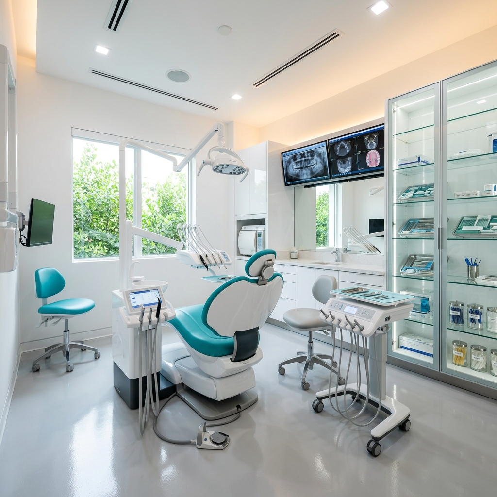 Modern steril diş kliniği iç mekanı